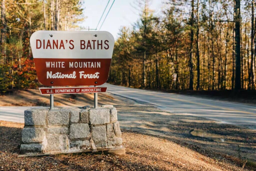 Dianas Baths at White Mountain National Forest near Peak and Pine Retreat with fall foliage