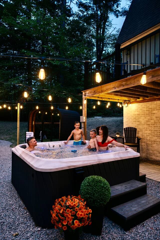 Bathroom with soaking tub at Peak and Pine Retreat vacation rental