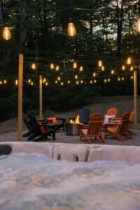 Family entertainment space in the lower level at Peak and Pine Retreat