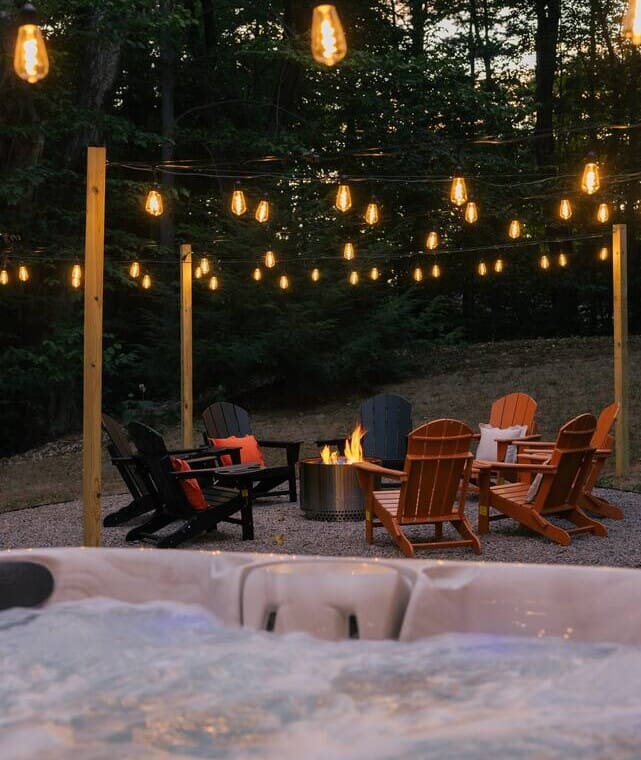Family entertainment space in the lower level at Peak and Pine Retreat